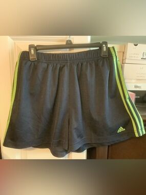adidas junior Black Athletic Shorts with Neon Green Stripes
